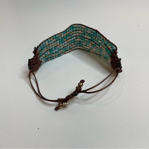 Marlyn Schiff Adjustable Glass Bead Bracelet Blue and Brown NWOT - Picture 3 of 5